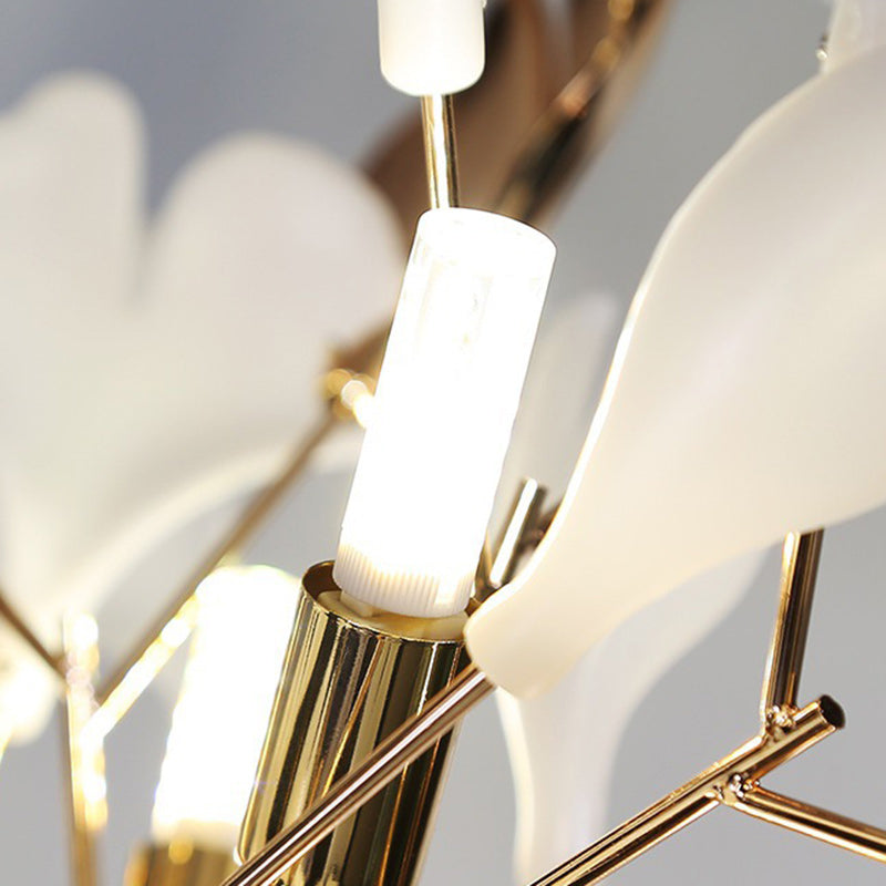 Contemporary Creative Metal Porcelain Acrylic Ginkgo Leaf 5-Light Standing Floor Lamp For Bedroom