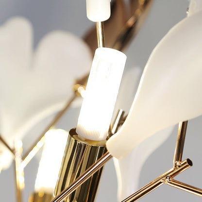 Contemporary Creative Metal Porcelain Acrylic Ginkgo Leaf 5-Light Standing Floor Lamp For Bedroom