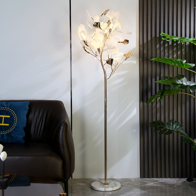 Contemporary Creative Metal Porcelain Acrylic Ginkgo Leaf 5-Light Standing Floor Lamp For Bedroom