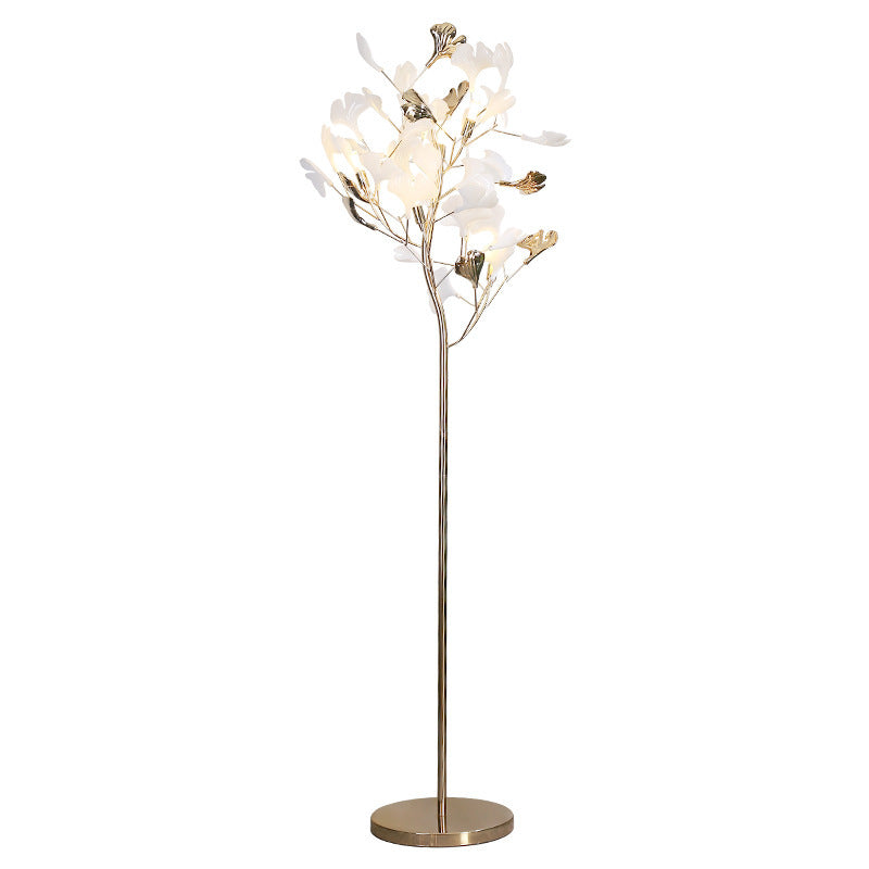 Contemporary Creative Metal Porcelain Acrylic Ginkgo Leaf 5-Light Standing Floor Lamp For Bedroom