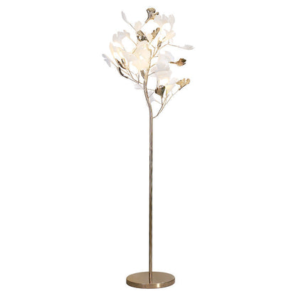 Contemporary Creative Metal Porcelain Acrylic Ginkgo Leaf 5-Light Standing Floor Lamp For Bedroom