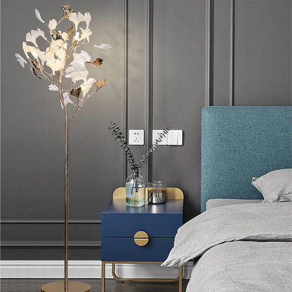 Contemporary Creative Metal Porcelain Acrylic Ginkgo Leaf 5-Light Standing Floor Lamp For Bedroom