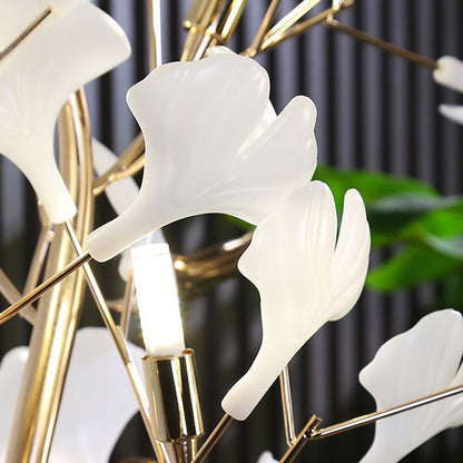 Contemporary Creative Metal Porcelain Acrylic Ginkgo Leaf 5-Light Standing Floor Lamp For Bedroom