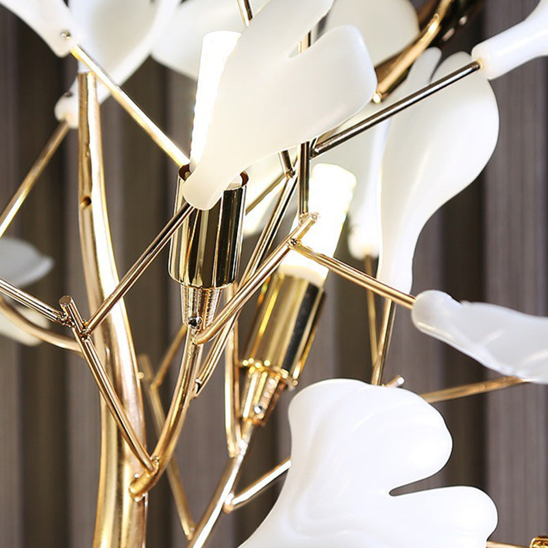 Contemporary Creative Metal Porcelain Acrylic Ginkgo Leaf 5-Light Standing Floor Lamp For Bedroom