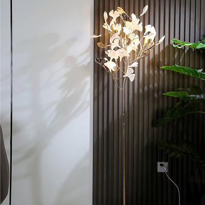 Contemporary Creative Metal Porcelain Acrylic Ginkgo Leaf 5-Light Standing Floor Lamp For Bedroom