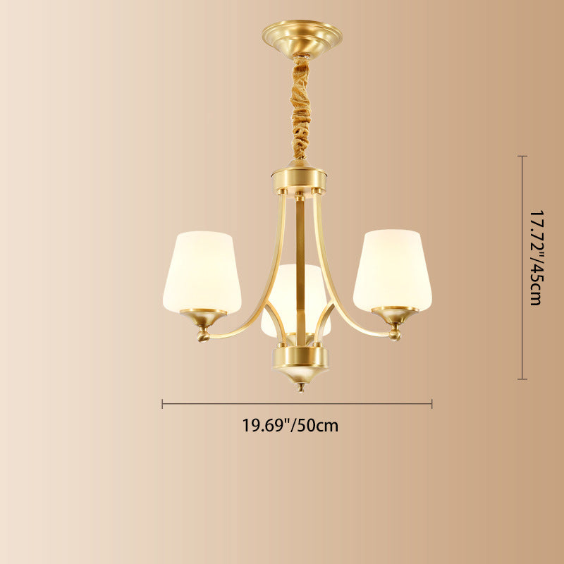 Traditional Vintage Glass Brass Branching Cylinder 3/6/8/10-Light Chandelier For Living Room