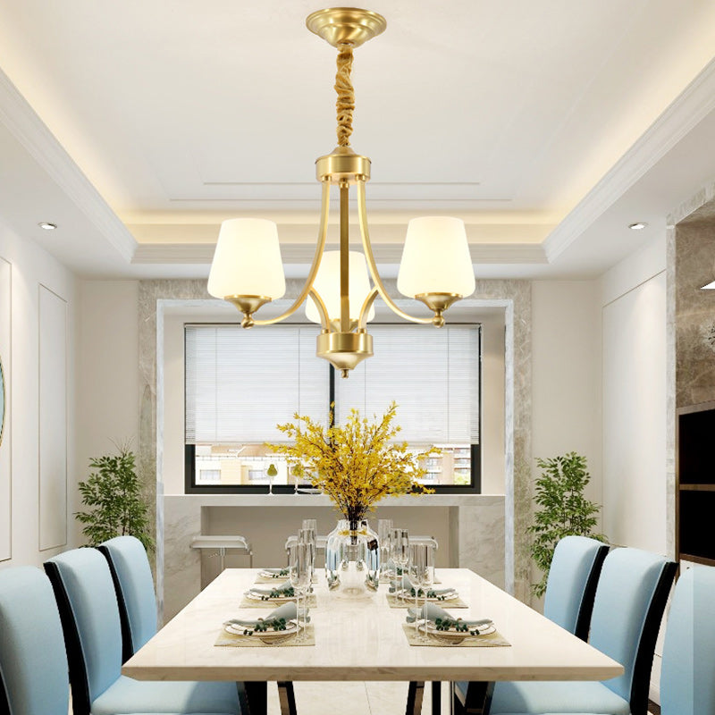 Traditional Vintage Glass Brass Branching Cylinder 3/6/8/10-Light Chandelier For Living Room