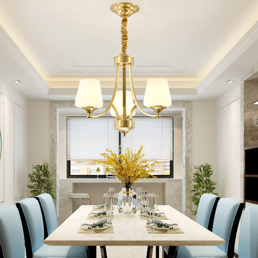 Traditional Vintage Glass Brass Branching Cylinder 3/6/8/10-Light Chandelier For Living Room