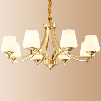 Traditional Vintage Glass Brass Branching Cylinder 3/6/8/10-Light Chandelier For Living Room