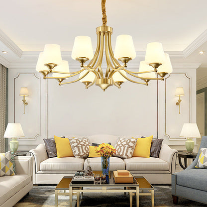 Traditional Vintage Glass Brass Branching Cylinder 3/6/8/10-Light Chandelier For Living Room