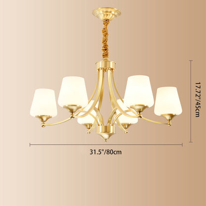 Traditional Vintage Glass Brass Branching Cylinder 3/6/8/10-Light Chandelier For Living Room