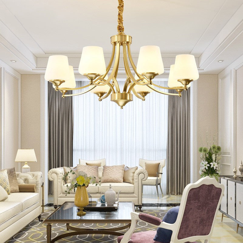 Traditional Vintage Glass Brass Branching Cylinder 3/6/8/10-Light Chandelier For Living Room