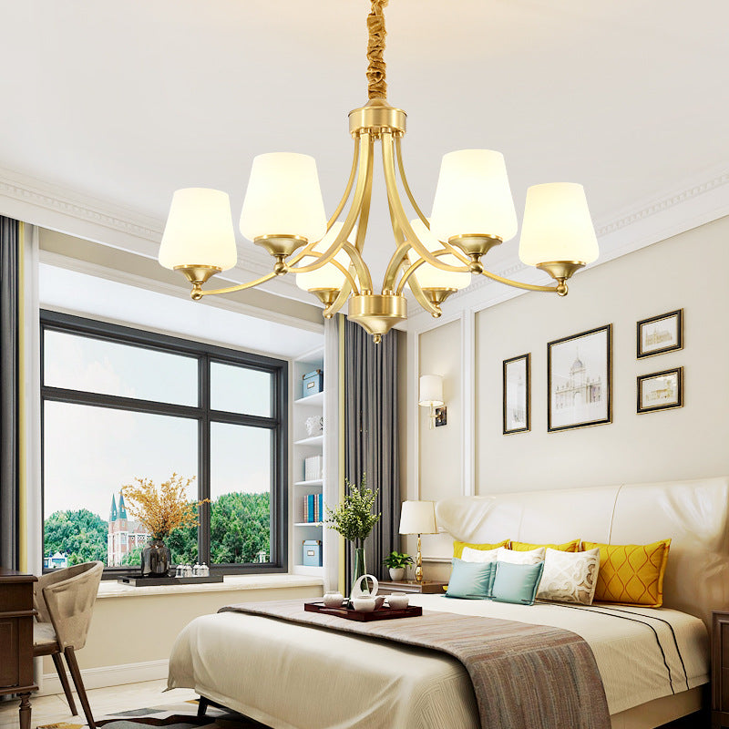 Traditional Vintage Glass Brass Branching Cylinder 3/6/8/10-Light Chandelier For Living Room