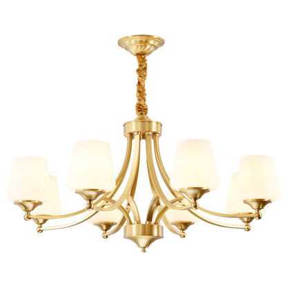 Traditional Vintage Glass Brass Branching Cylinder 3/6/8/10-Light Chandelier For Living Room