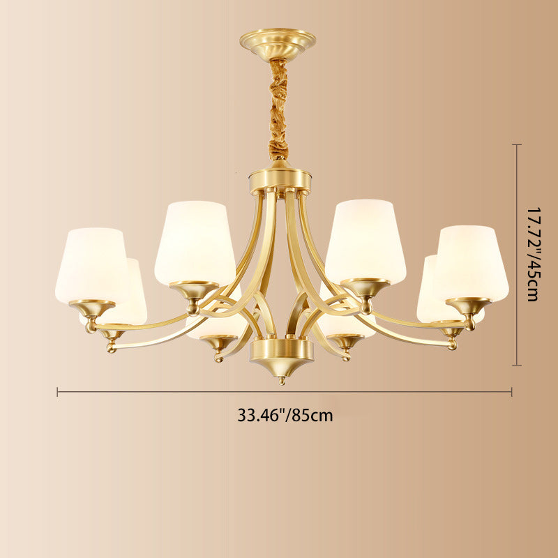 Traditional Vintage Glass Brass Branching Cylinder 3/6/8/10-Light Chandelier For Living Room