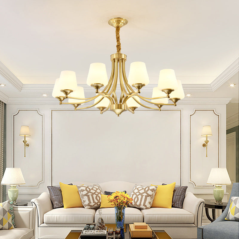 Traditional Vintage Glass Brass Branching Cylinder 3/6/8/10-Light Chandelier For Living Room