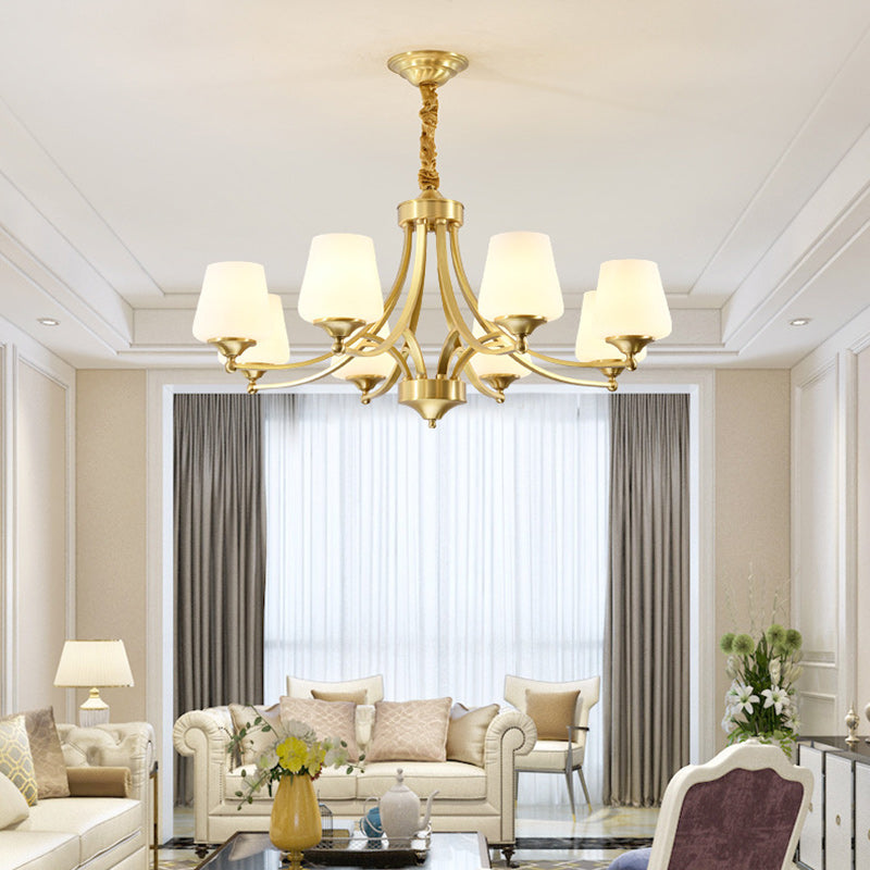 Traditional Vintage Glass Brass Branching Cylinder 3/6/8/10-Light Chandelier For Living Room