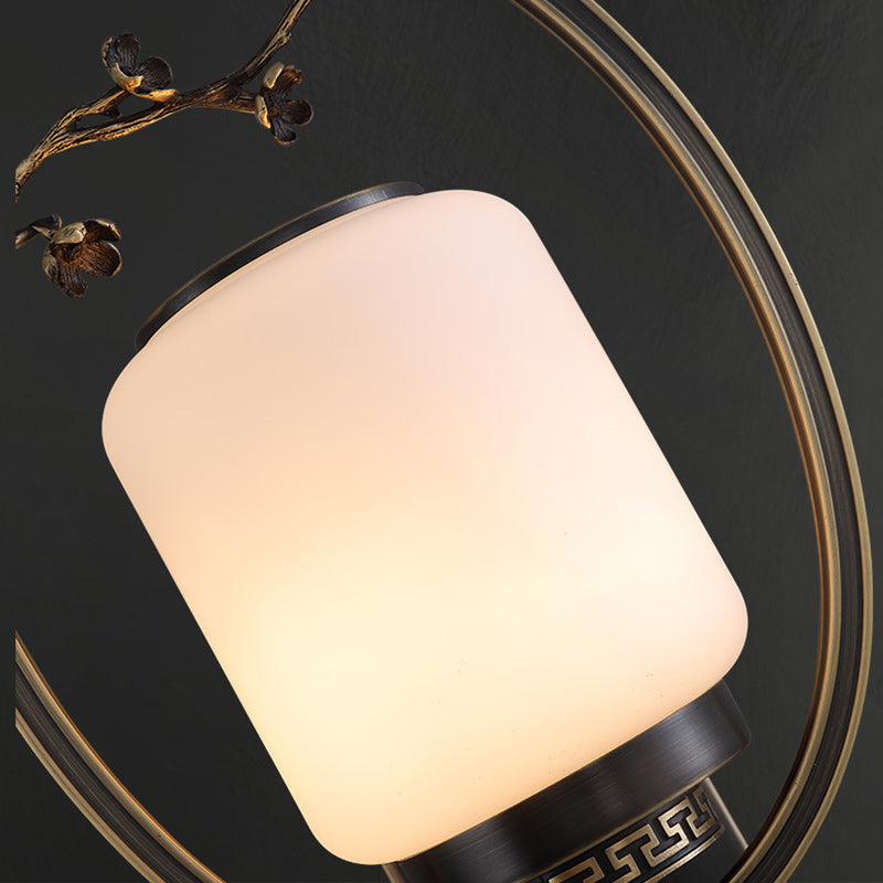 Traditional Chinese Brass Glass Fan-Shaped Elliptical 1-Light Wall Sconce Lamp For Living Room
