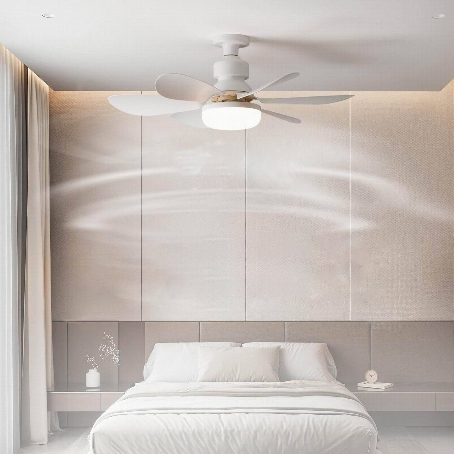 Modern Minimalist PP PC ABS Semi-Round 1-Light Semi-Flush Mount Ceiling Fan Light For Bedroom & Living Room