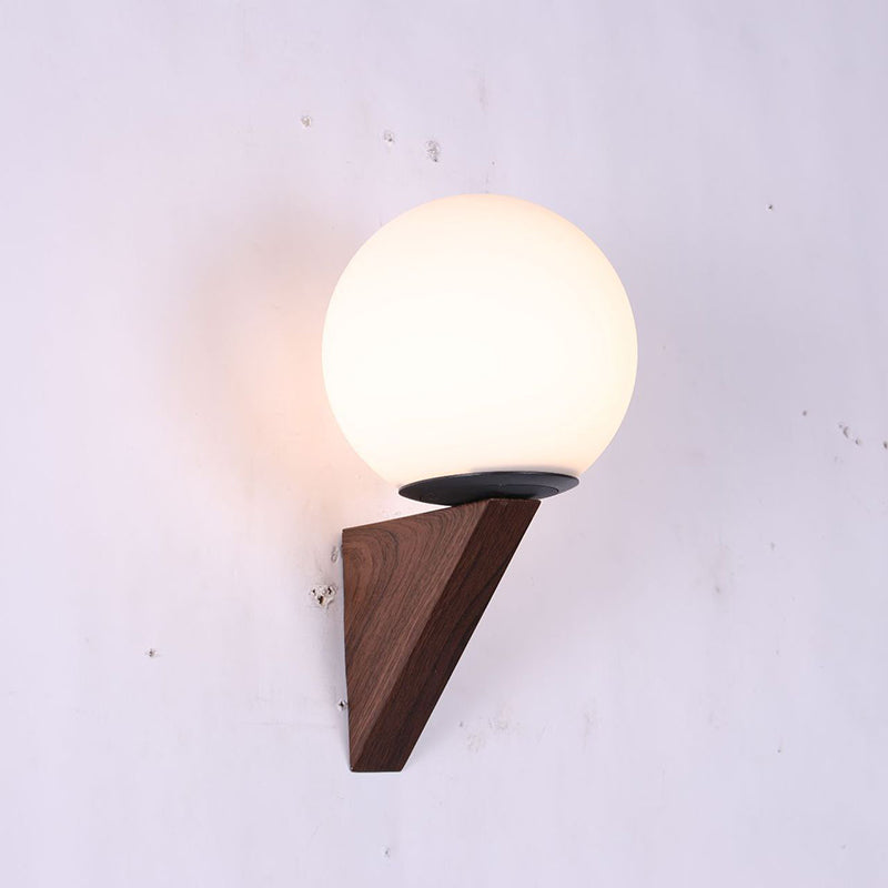 Traditional Chinese Glass Iron Triangular Globe 1-Light Wall Sconce Lamp For Bedroom