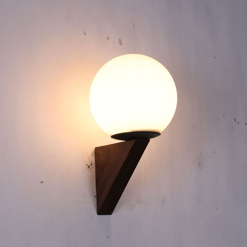 Traditional Chinese Glass Iron Triangular Globe 1-Light Wall Sconce Lamp For Bedroom