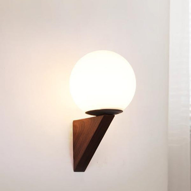 Traditional Chinese Glass Iron Triangular Globe 1-Light Wall Sconce Lamp For Bedroom