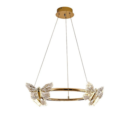 Modern Luxury Acrylic Aluminum Butterfly Ring Round LED Chandelier For Living Room