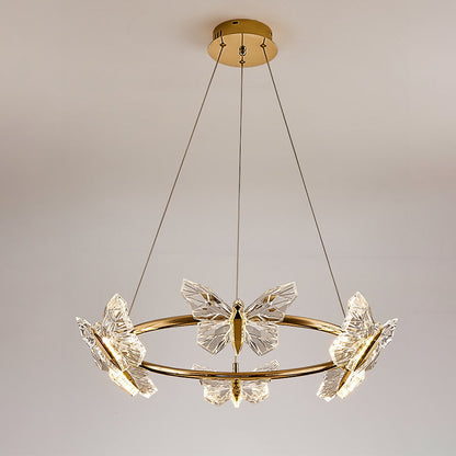 Modern Luxury Acrylic Aluminum Butterfly Ring Round LED Chandelier For Living Room
