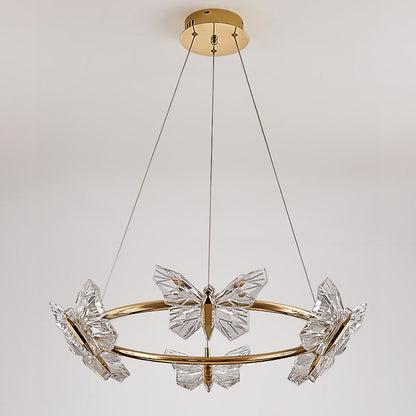 Modern Luxury Acrylic Aluminum Butterfly Ring Round LED Chandelier For Living Room