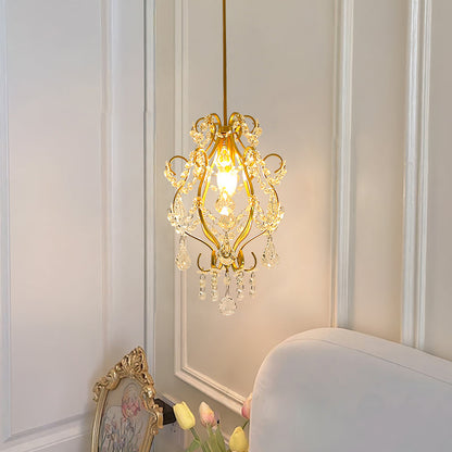 Traditional French Crystal Iron Curved Round 1-Light Pendant Light For Living Room