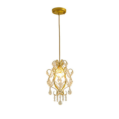 Traditional French Crystal Iron Curved Round 1-Light Pendant Light For Living Room