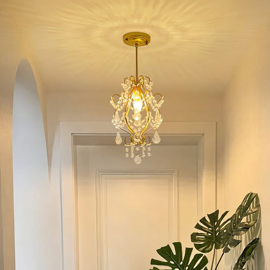 Traditional French Crystal Iron Curved Round 1-Light Pendant Light For Living Room