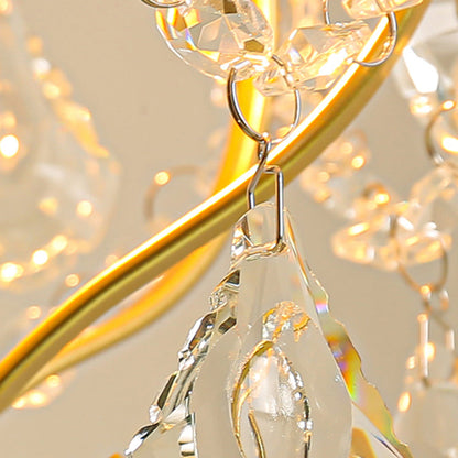 Traditional French Crystal Iron Curved Round 1-Light Pendant Light For Living Room