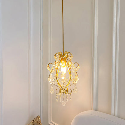 Traditional French Crystal Iron Curved Round 1-Light Pendant Light For Living Room