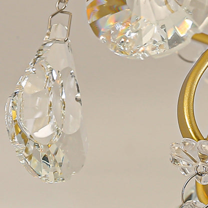 Traditional French Crystal Iron Curved Round 1-Light Pendant Light For Living Room
