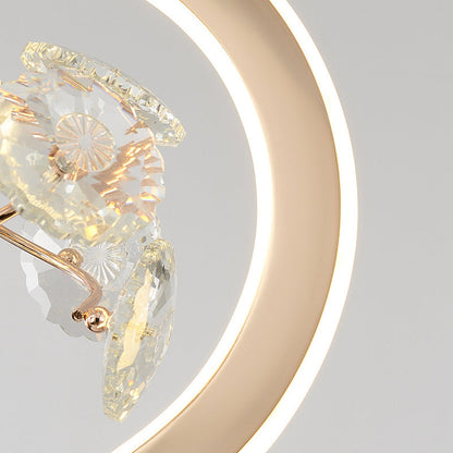 Contemporary Creative Crystal Iron Floral Round LED Pendant Light For Living Room