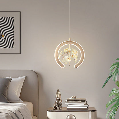 Contemporary Creative Crystal Iron Floral Round LED Pendant Light For Living Room