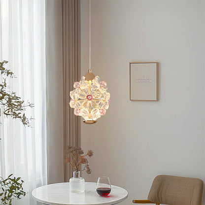 Contemporary Creative Crystal Iron Floral Round LED Pendant Light For Living Room