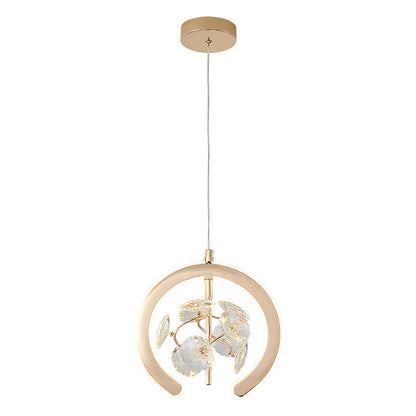Contemporary Creative Crystal Iron Floral Round LED Pendant Light For Living Room