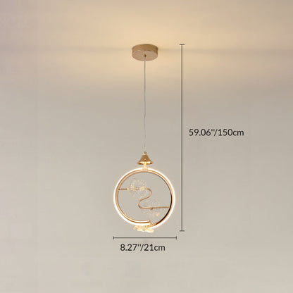 Contemporary Creative Crystal Iron Floral Round LED Pendant Light For Living Room