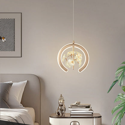 Contemporary Creative Crystal Iron Floral Round LED Pendant Light For Living Room