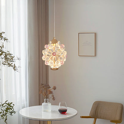 Contemporary Creative Crystal Iron Floral Round LED Pendant Light For Living Room