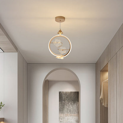 Contemporary Creative Crystal Iron Floral Round LED Pendant Light For Living Room