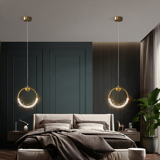 مصباح LED دائري معاصر من الكريستال النحاسي الإسكندنافي لغرفة المعيشة
