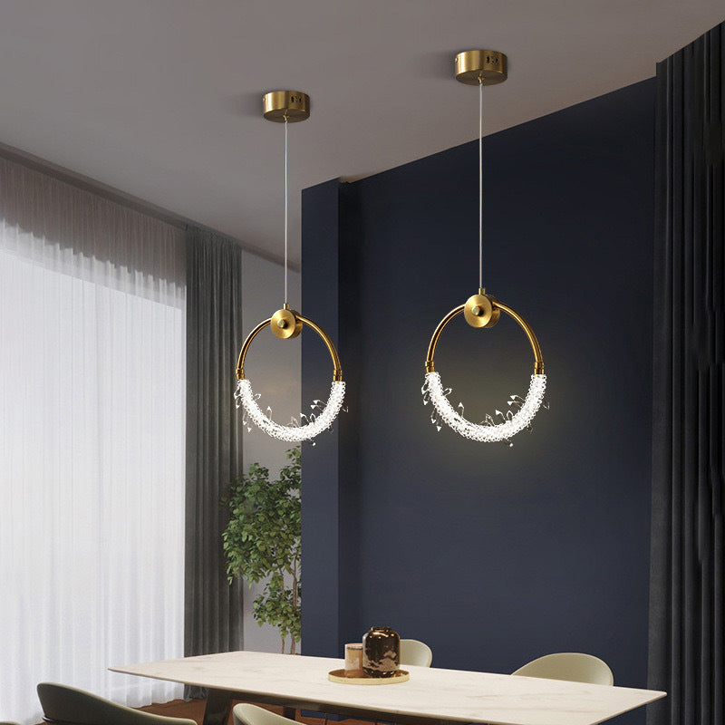 مصباح LED دائري معاصر من الكريستال النحاسي الإسكندنافي لغرفة المعيشة