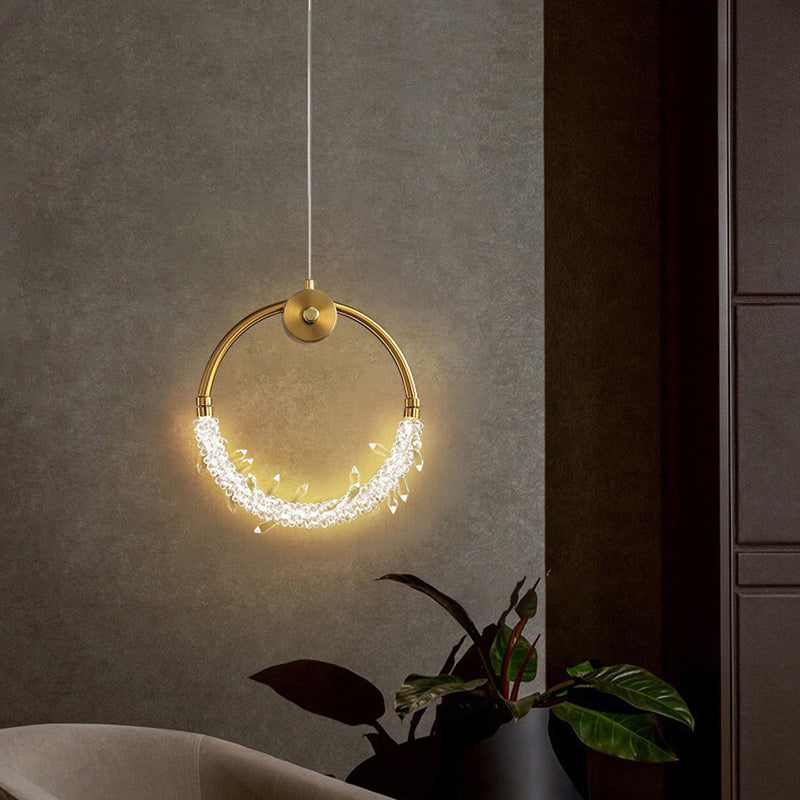 مصباح LED دائري معاصر من الكريستال النحاسي الإسكندنافي لغرفة المعيشة