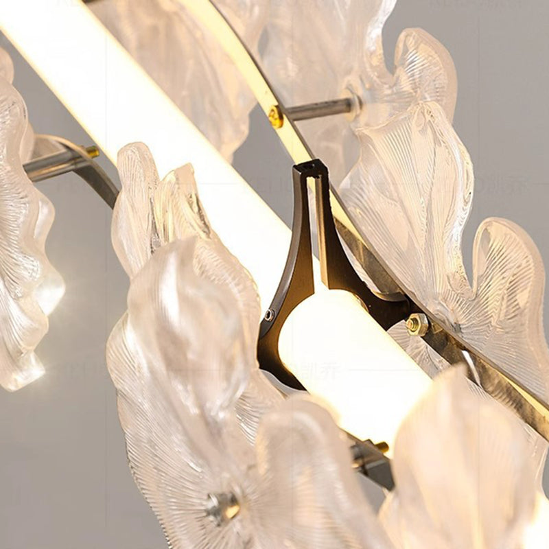 Contemporary Creative Glass Iron Lotus-Shaped Round 8-Light Chandelier For Living Room