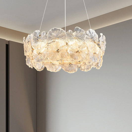 Contemporary Creative Glass Iron Lotus-Shaped Round 8-Light Chandelier For Living Room