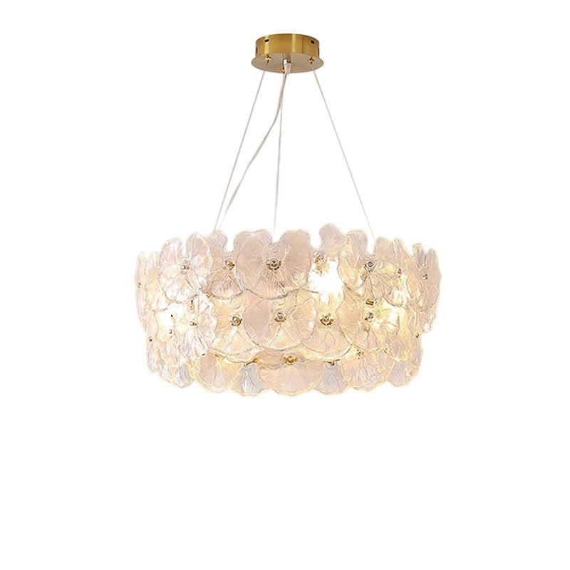 Contemporary Creative Glass Iron Lotus-Shaped Round 8-Light Chandelier For Living Room