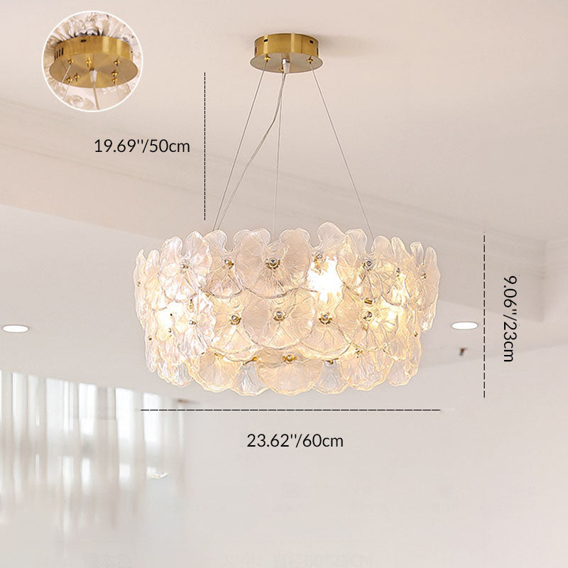 Contemporary Creative Glass Iron Lotus-Shaped Round 8-Light Chandelier For Living Room